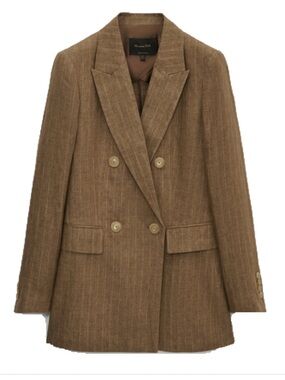 Massimo Dutti Double-Breasted Brown Pinstripe linen suit
